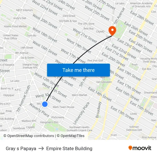 Gray s Papaya to Empire State Building map
