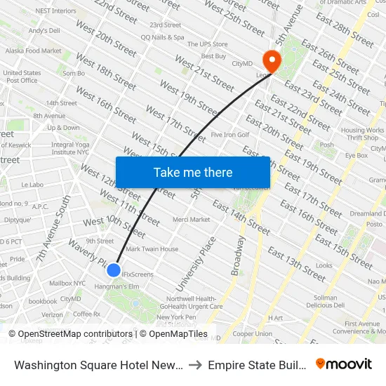 Washington Square Hotel New York to Empire State Building map