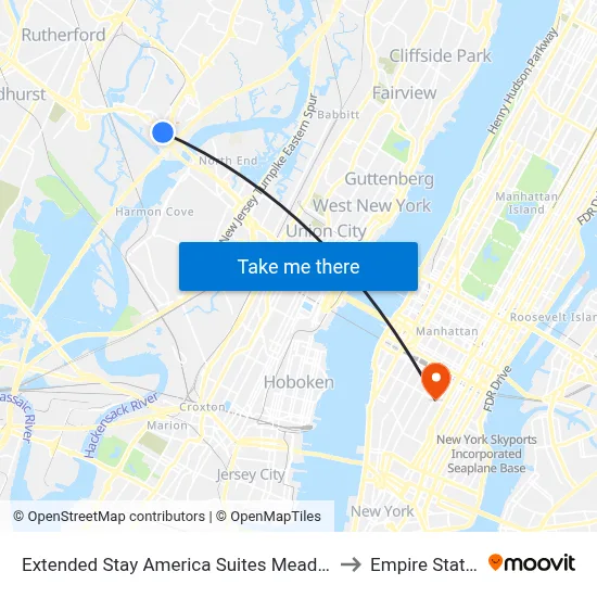 Extended Stay America Suites Meadowlands East Rutherford to Empire State Building map