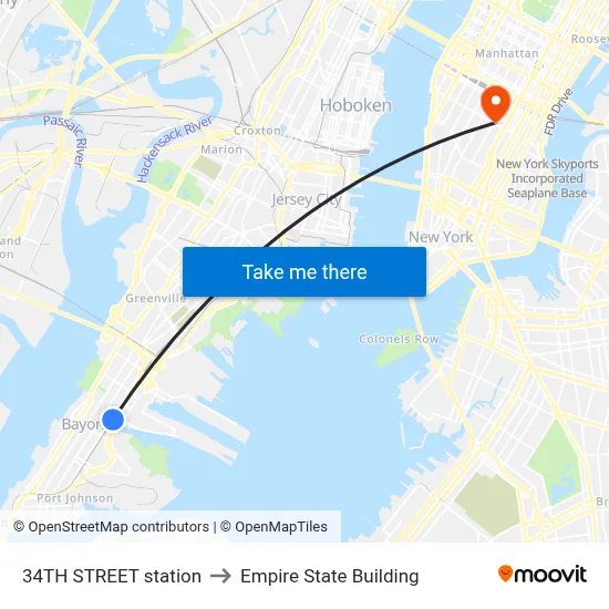 34TH STREET station to Empire State Building map