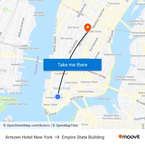 Artezen Hotel New York to Empire State Building map