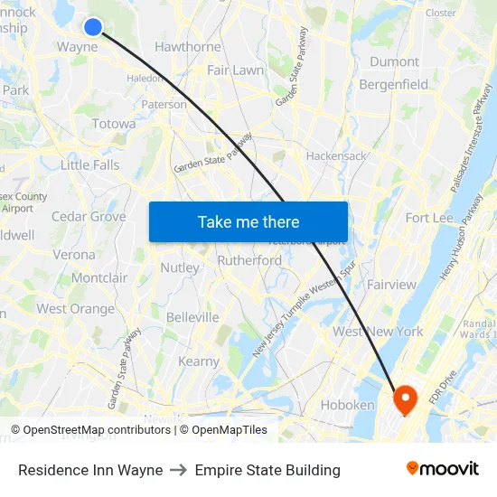 Residence Inn Wayne to Empire State Building map