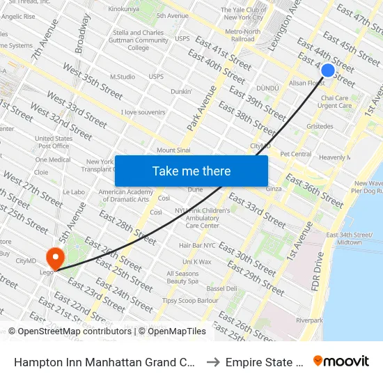 Hampton Inn Manhattan Grand Central New York to Empire State Building map