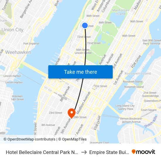 Hotel Belleclaire Central Park New York to Empire State Building map