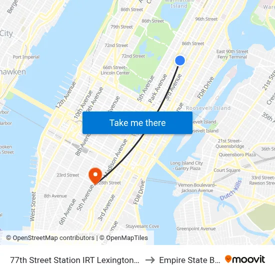 77th Street Station IRT Lexington Avenue Line to Empire State Building map