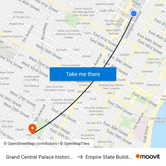 Grand Central Palace historical to Empire State Building map