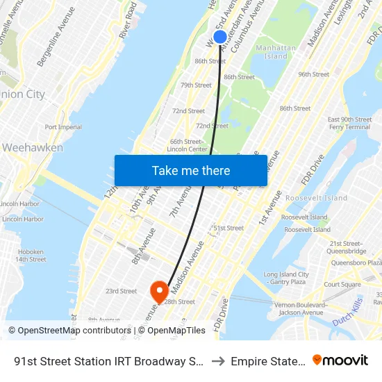 91st Street Station IRT Broadway Seventh Avenue Line to Empire State Building map