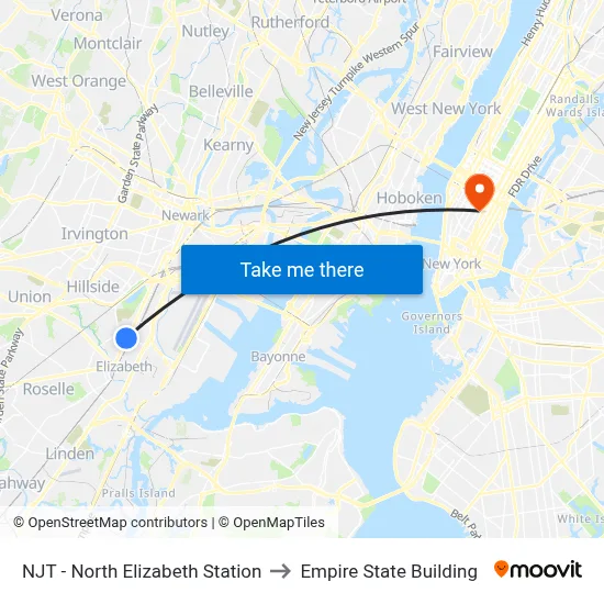 NJT - North Elizabeth Station to Empire State Building map