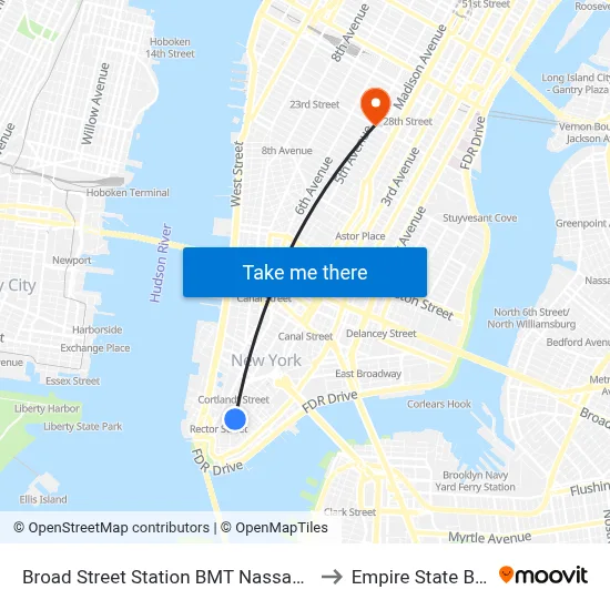 Broad Street Station BMT Nassau Street Line to Empire State Building map