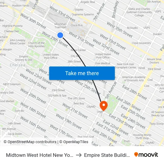 Midtown West Hotel New York to Empire State Building map