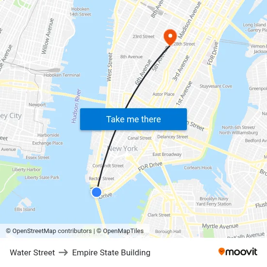 Water Street to Empire State Building map