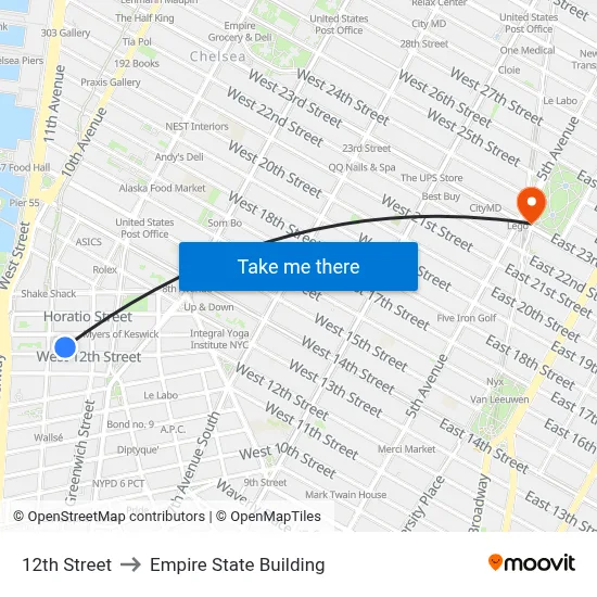 12th Street to Empire State Building map