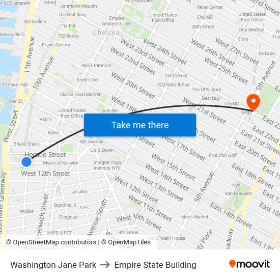 Washington Jane Park to Empire State Building map
