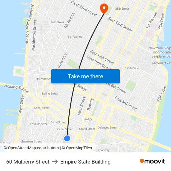 60 Mulberry Street to Empire State Building map