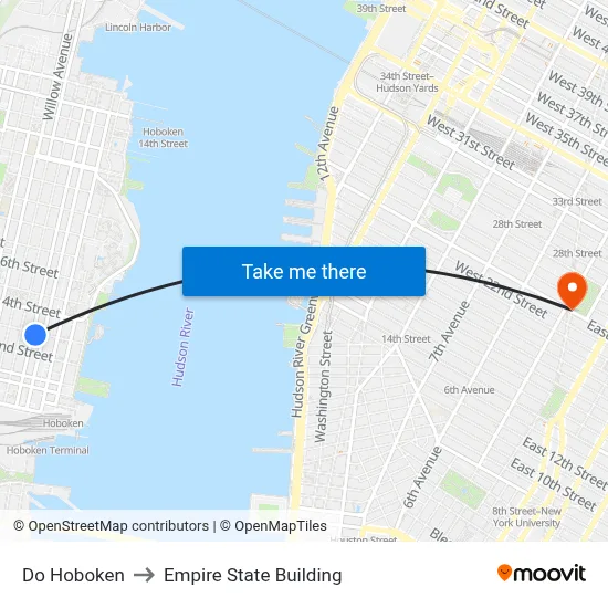 Do Hoboken to Empire State Building map