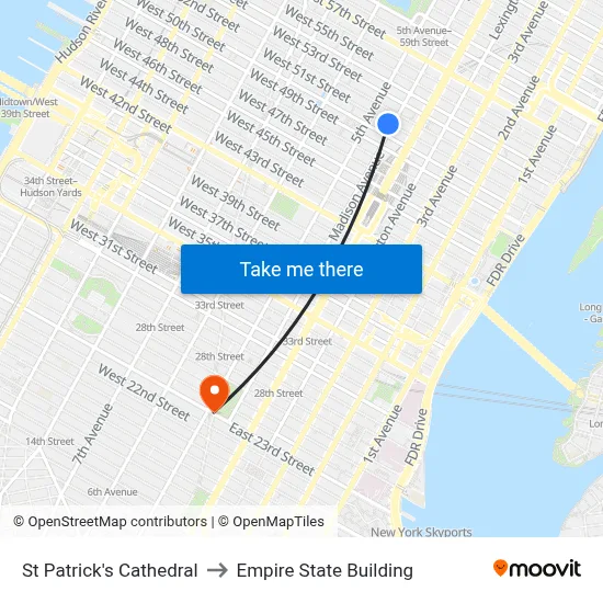 St Patrick's Cathedral to Empire State Building map