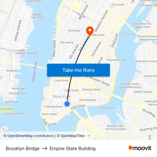 Brooklyn Bridge to Empire State Building map