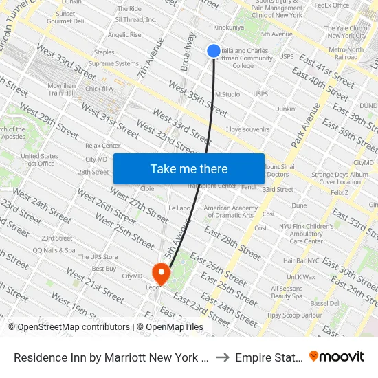 Residence Inn by Marriott New York Manhattan/Times Square to Empire State Building map