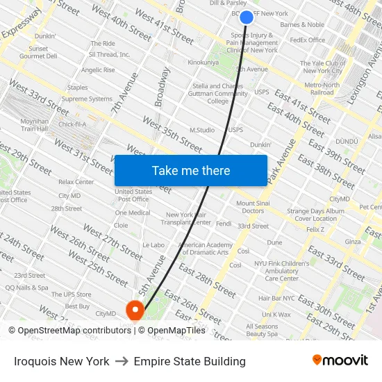 Iroquois New York to Empire State Building map