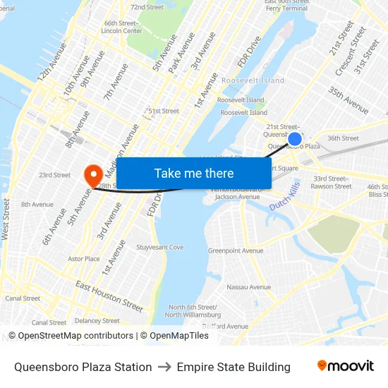 Queensboro Plaza Station to Empire State Building map
