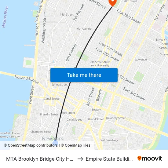 MTA-Brooklyn Bridge-City Hall to Empire State Building map
