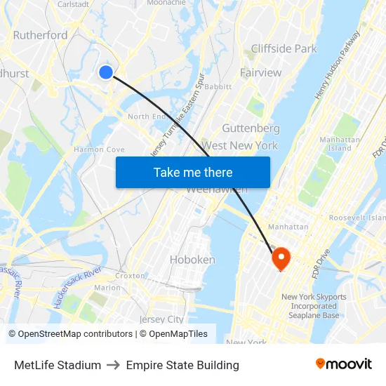 MetLife Stadium to Empire State Building map