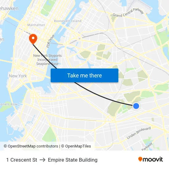 1 Crescent St to Empire State Building map