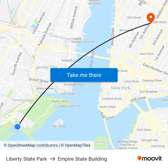 Liberty State Park to Empire State Building map