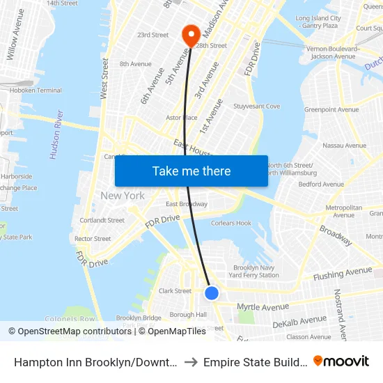 Hampton Inn Brooklyn/Downtown to Empire State Building map