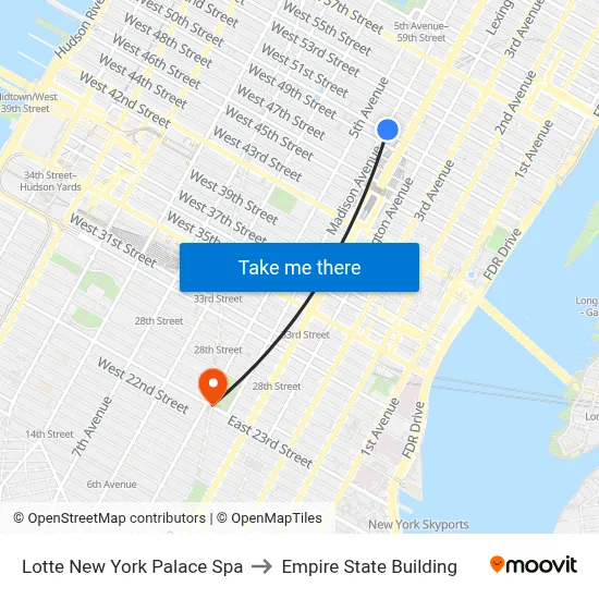 Lotte New York Palace Spa to Empire State Building map