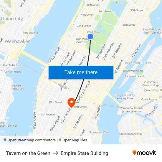 Tavern on the Green to Empire State Building map