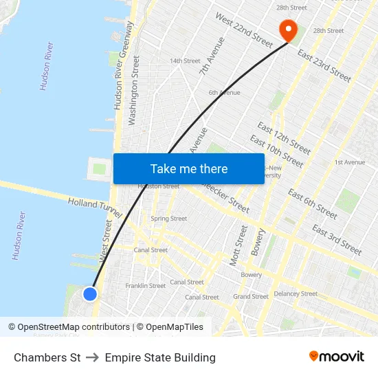 Chambers St to Empire State Building map