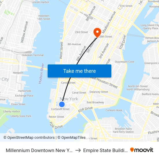 Millennium Downtown New York to Empire State Building map
