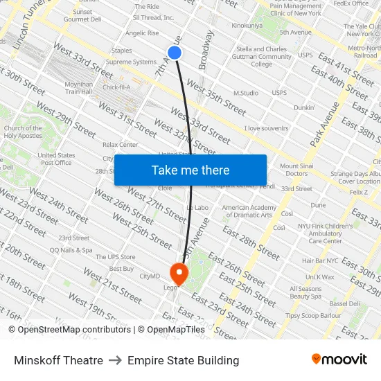 Minskoff Theatre to Empire State Building map