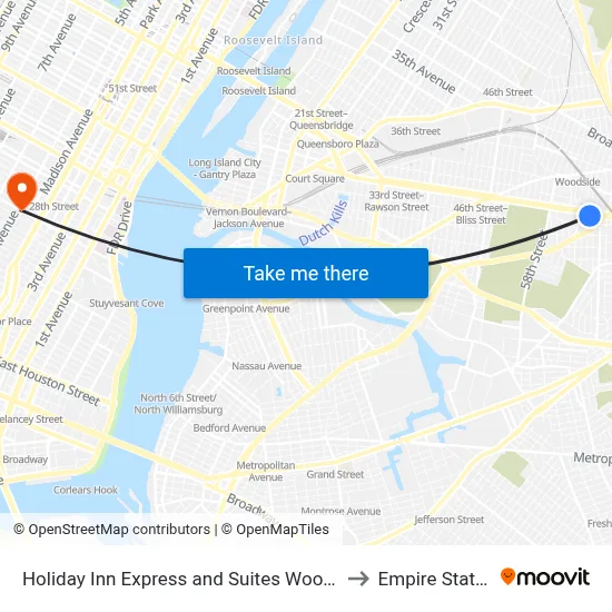 Holiday Inn Express and Suites Woodside LaGuardia Airport to Empire State Building map