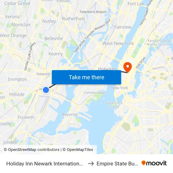 Holiday Inn Newark International Airport to Empire State Building map
