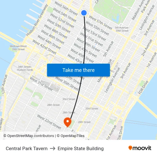 Central Park Tavern to Empire State Building map
