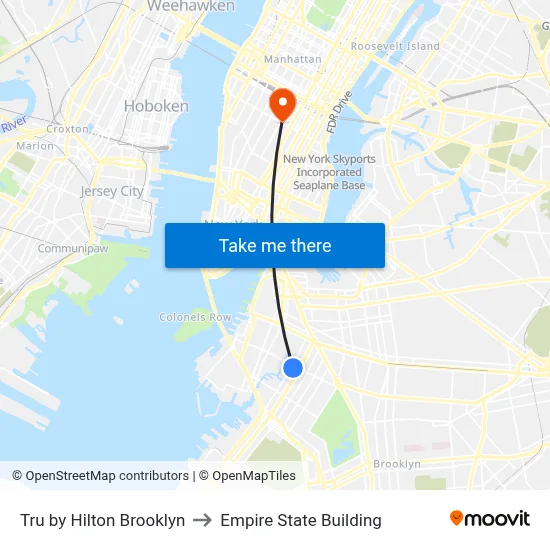 Tru by Hilton Brooklyn to Empire State Building map