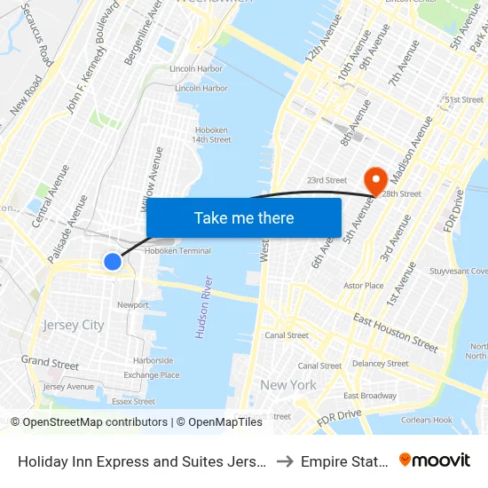 Holiday Inn Express and Suites Jersey City - Holland Tunnel to Empire State Building map