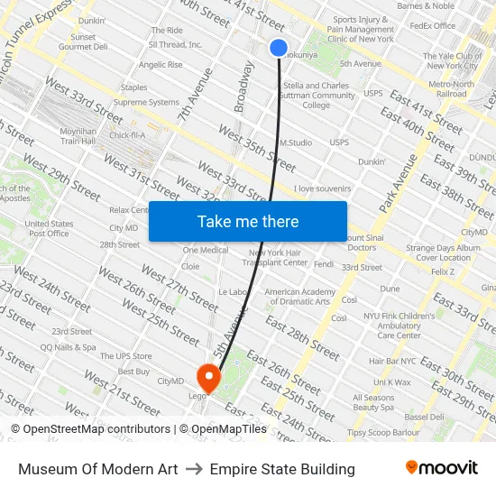 Museum Of Modern Art to Empire State Building map