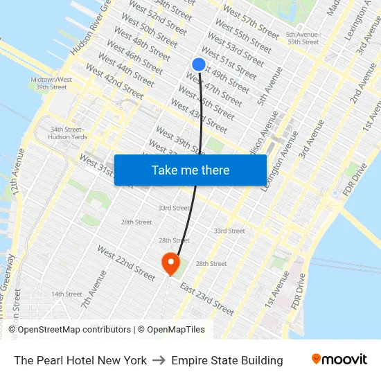 The Pearl Hotel New York to Empire State Building map