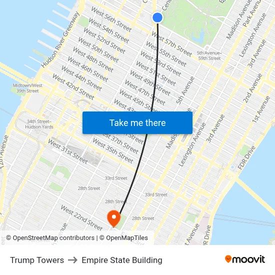 Trump Towers to Empire State Building map