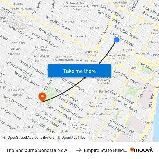 The Shelburne Sonesta New York to Empire State Building map
