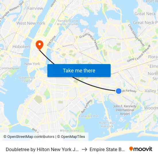 Doubletree by Hilton New York JFK Airport to Empire State Building map