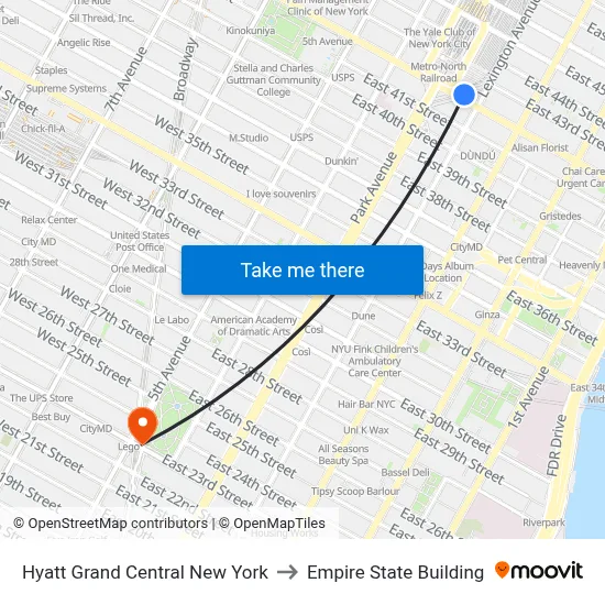 Hyatt Grand Central New York to Empire State Building map