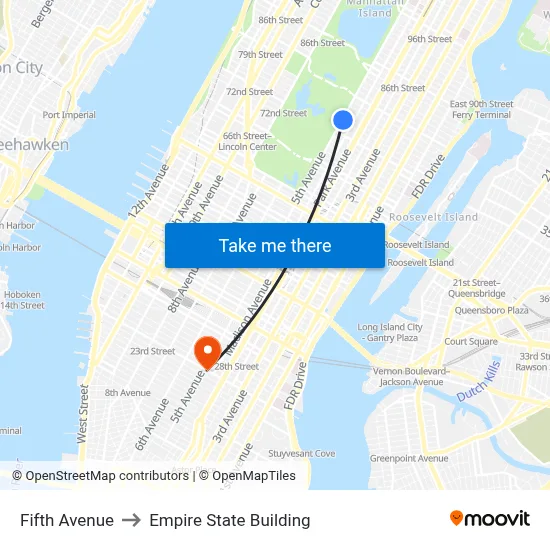 Fifth Avenue to Empire State Building map