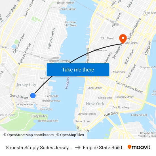 Sonesta Simply Suites Jersey City to Empire State Building map