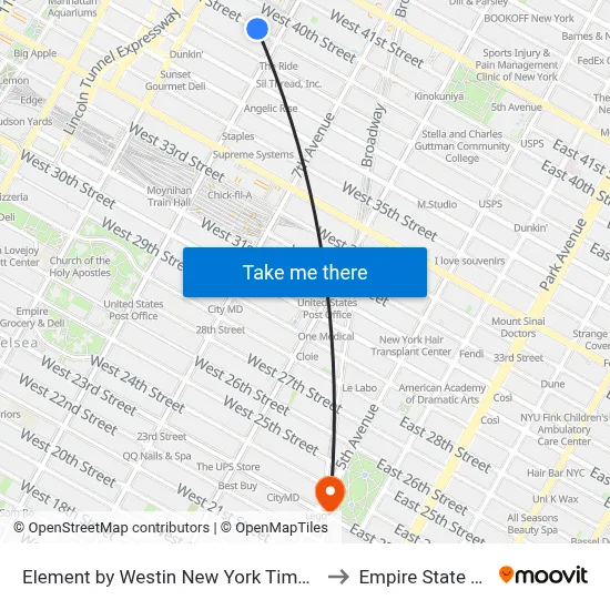 Element by Westin New York Times Square West to Empire State Building map
