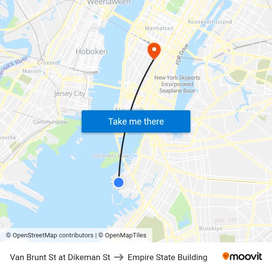 Van Brunt St at Dikeman St to Empire State Building map