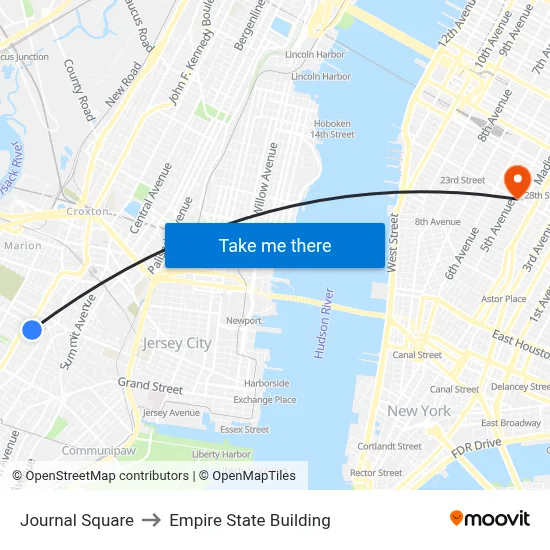 Journal Square to Empire State Building map